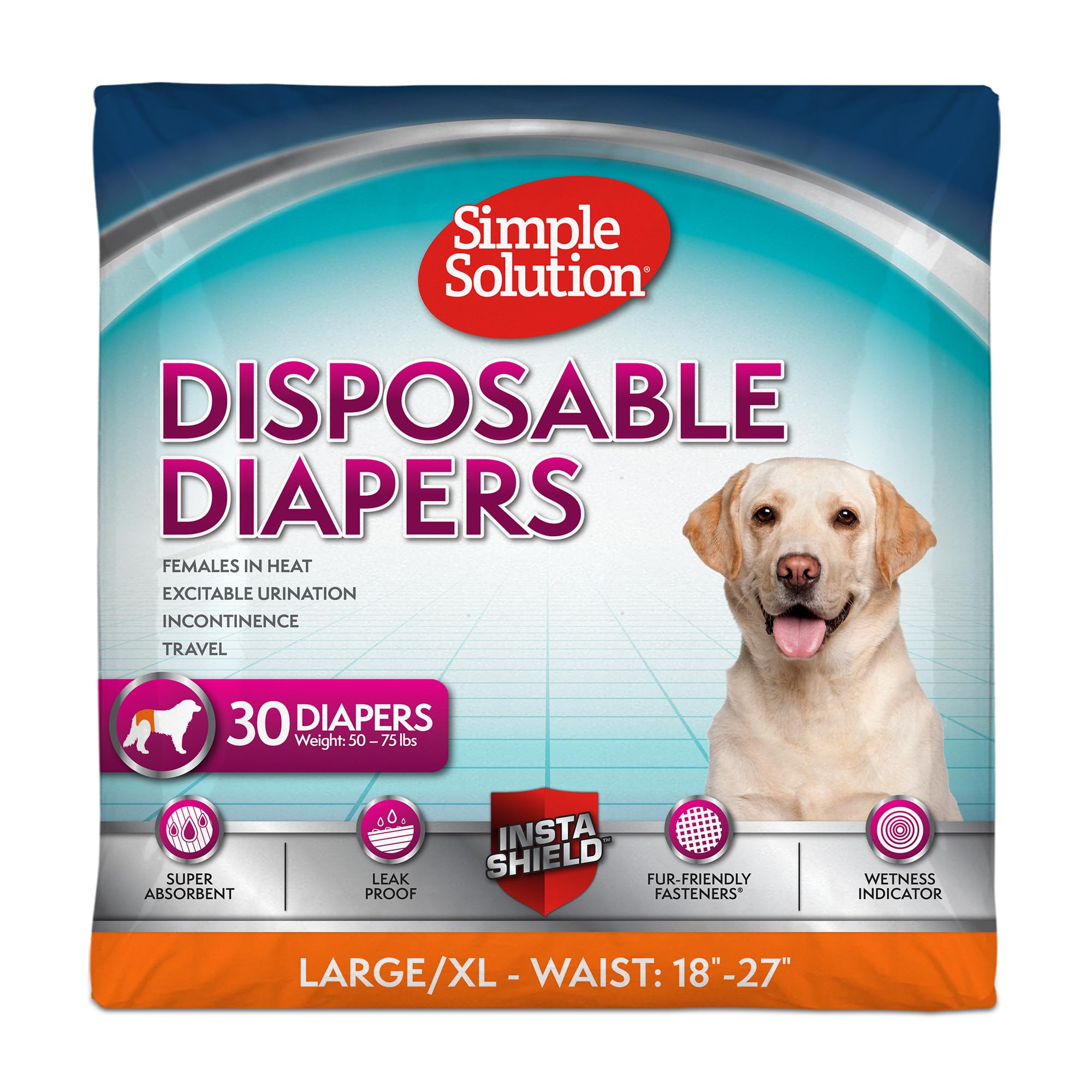 Simple Solution female dog diaper with secure 18-27 inch waist for a snug fit