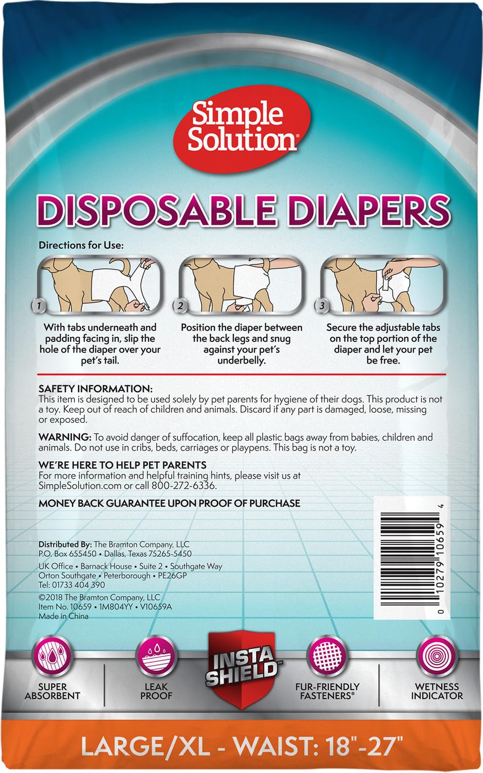 Simple Solution Large/XL size diapers fit dogs with 18–27 inch waists.