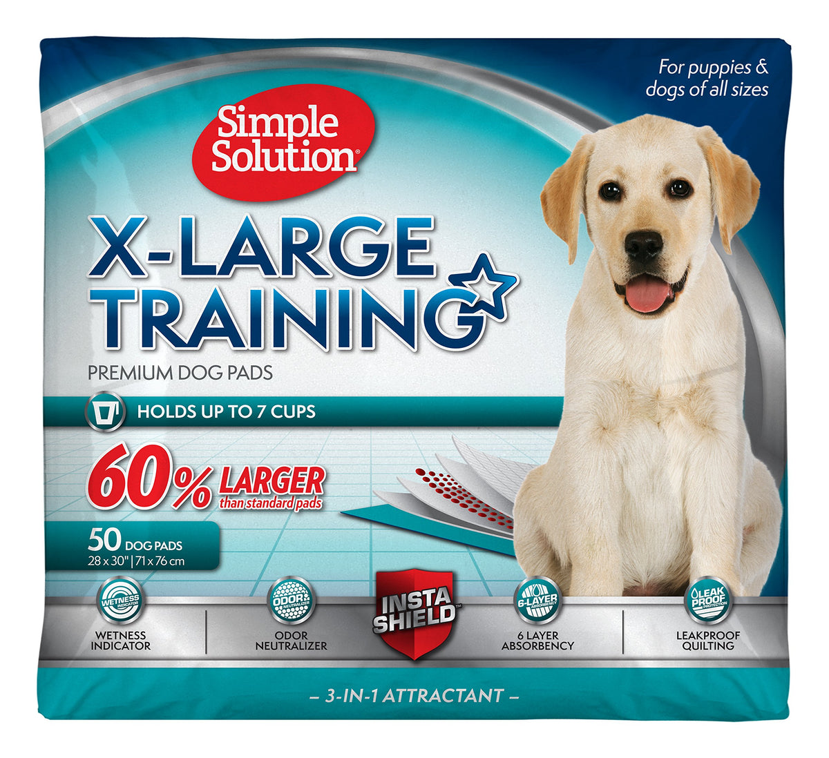 Simple Solution XL dog pee pad with 60% more space for confident potty training.