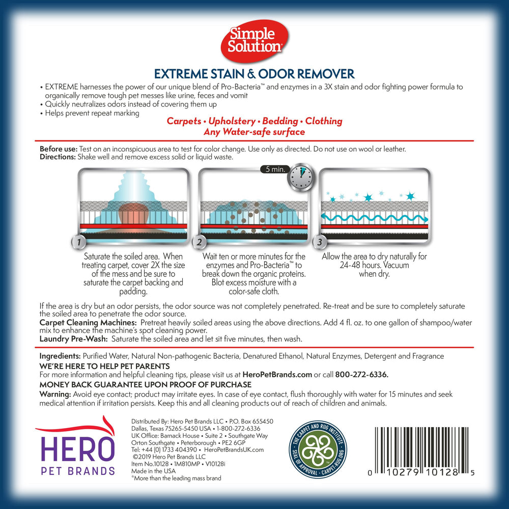 Simple Solution Extreme Stain & Odor Remover spray delivers lasting freshness after cleaning.