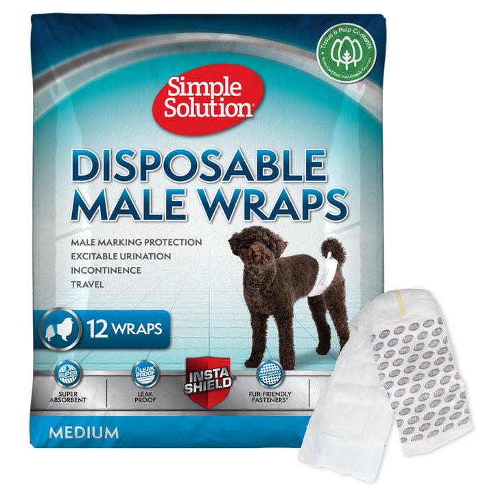 Simple Solution male wrap on a medium dog showing absorbent core for leak protection