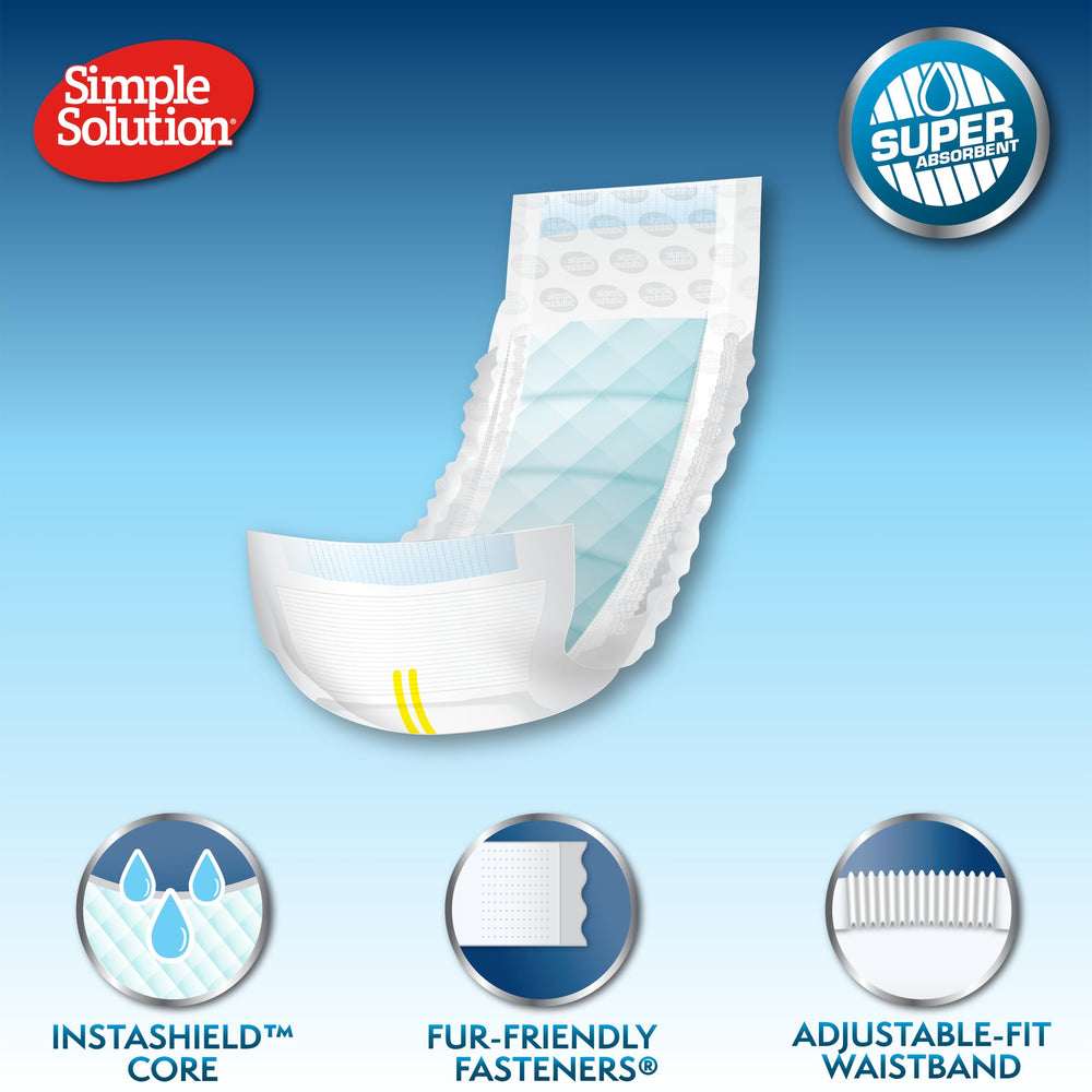 Simple Solution wrap with leak-proof barriers demonstrates secure fit for excitable urination