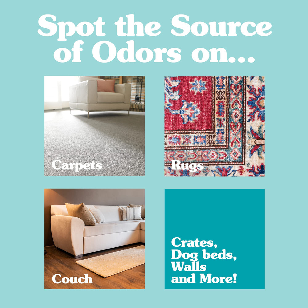 Simple Solution Spot Spotter illuminates hidden urine on carpets and furniture for targeted cleanup.