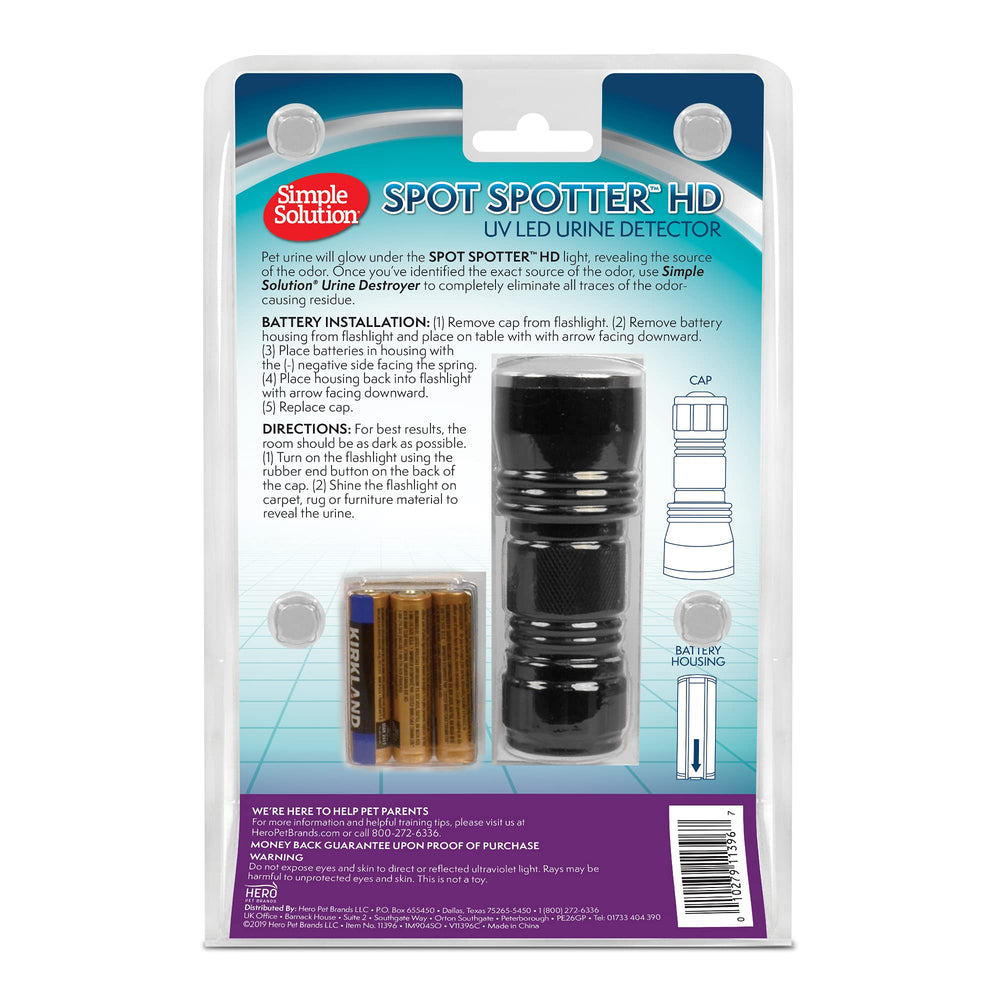 Simple Solution Spot Spotter travel-ready UV flashlight for hotel rooms and kennels.