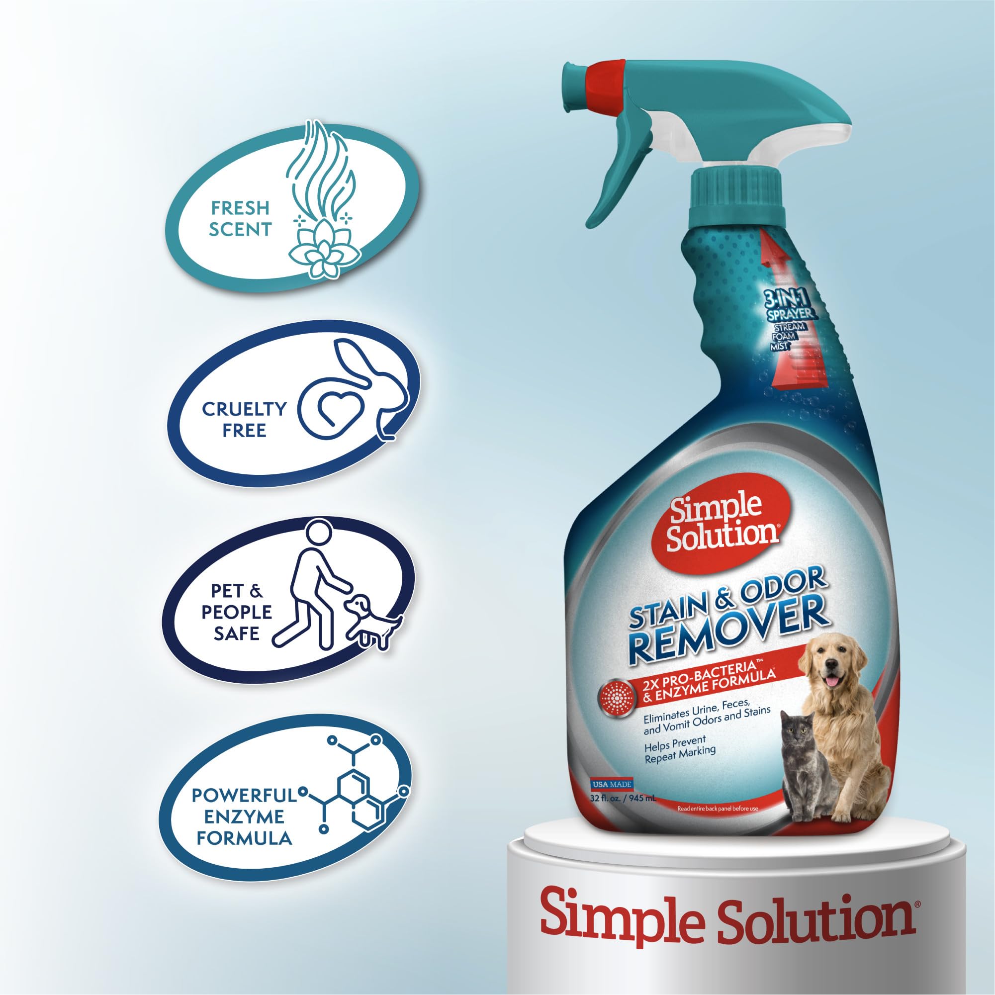 Simple Solution USA-made enzymatic cleaner safe for homes with pets.