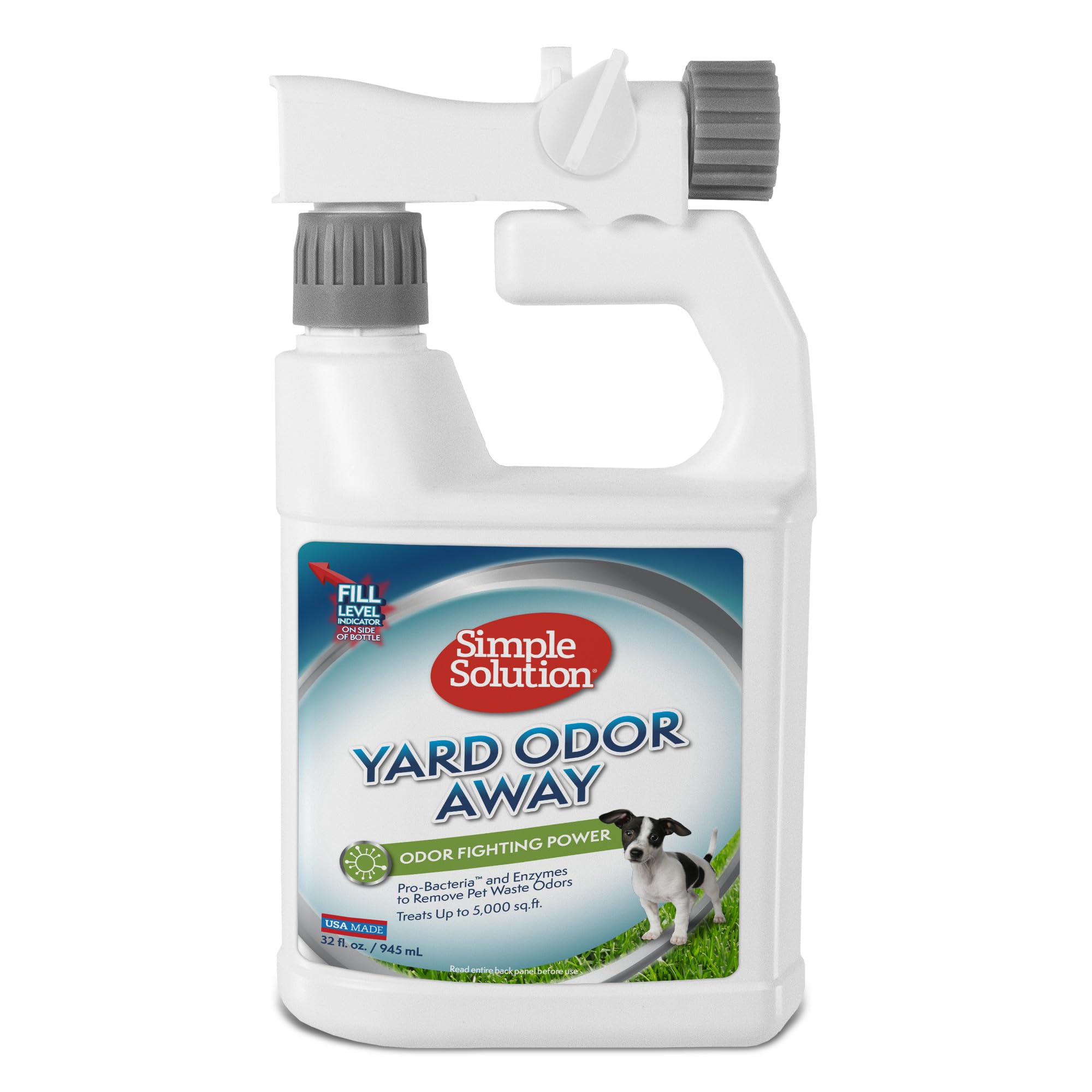 Simple Solution Yard Odor Away bottle ready for outdoor odor control around lawns.