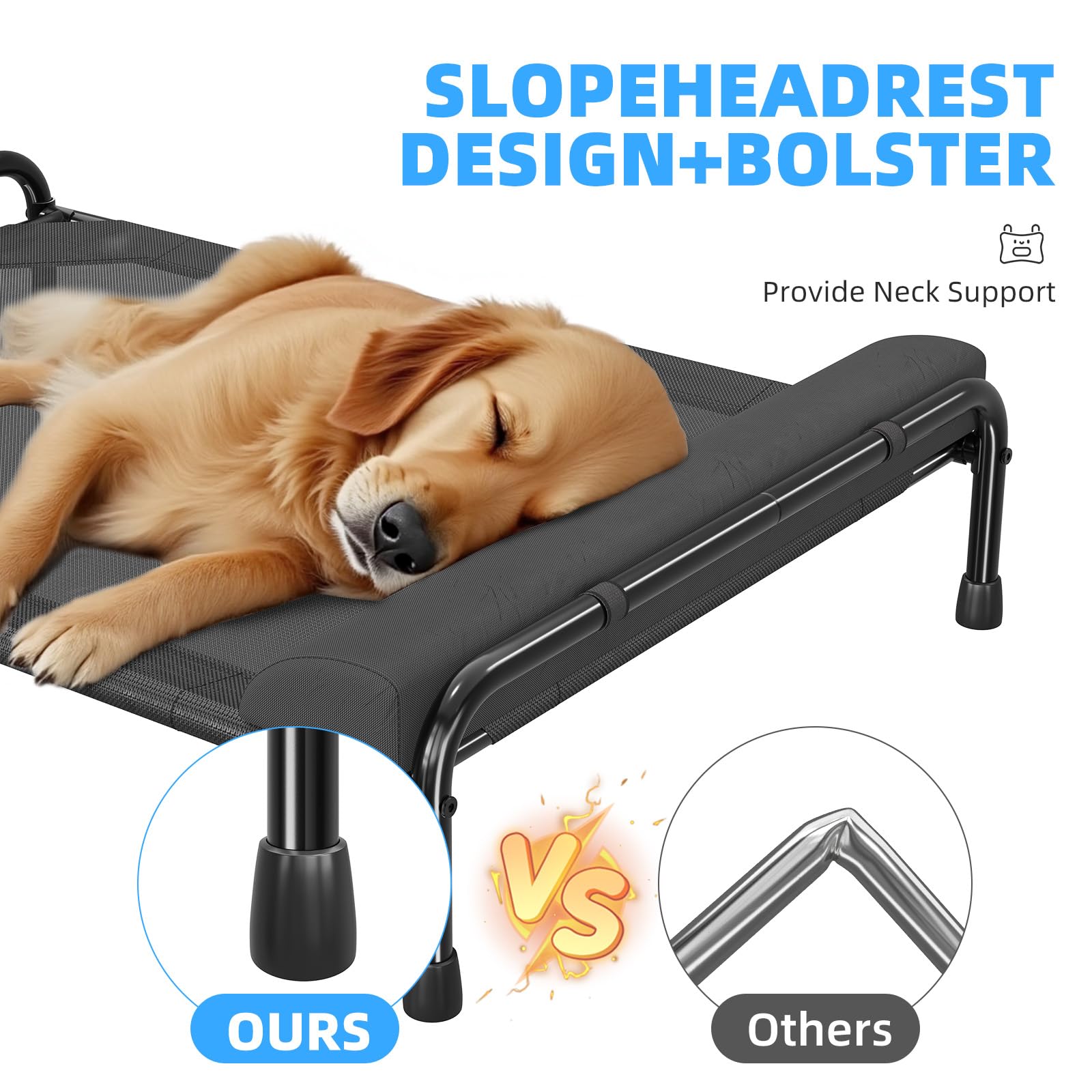 Simple Trending cooling raised pet cot highlights breathable surface for indoor and outdoor use.