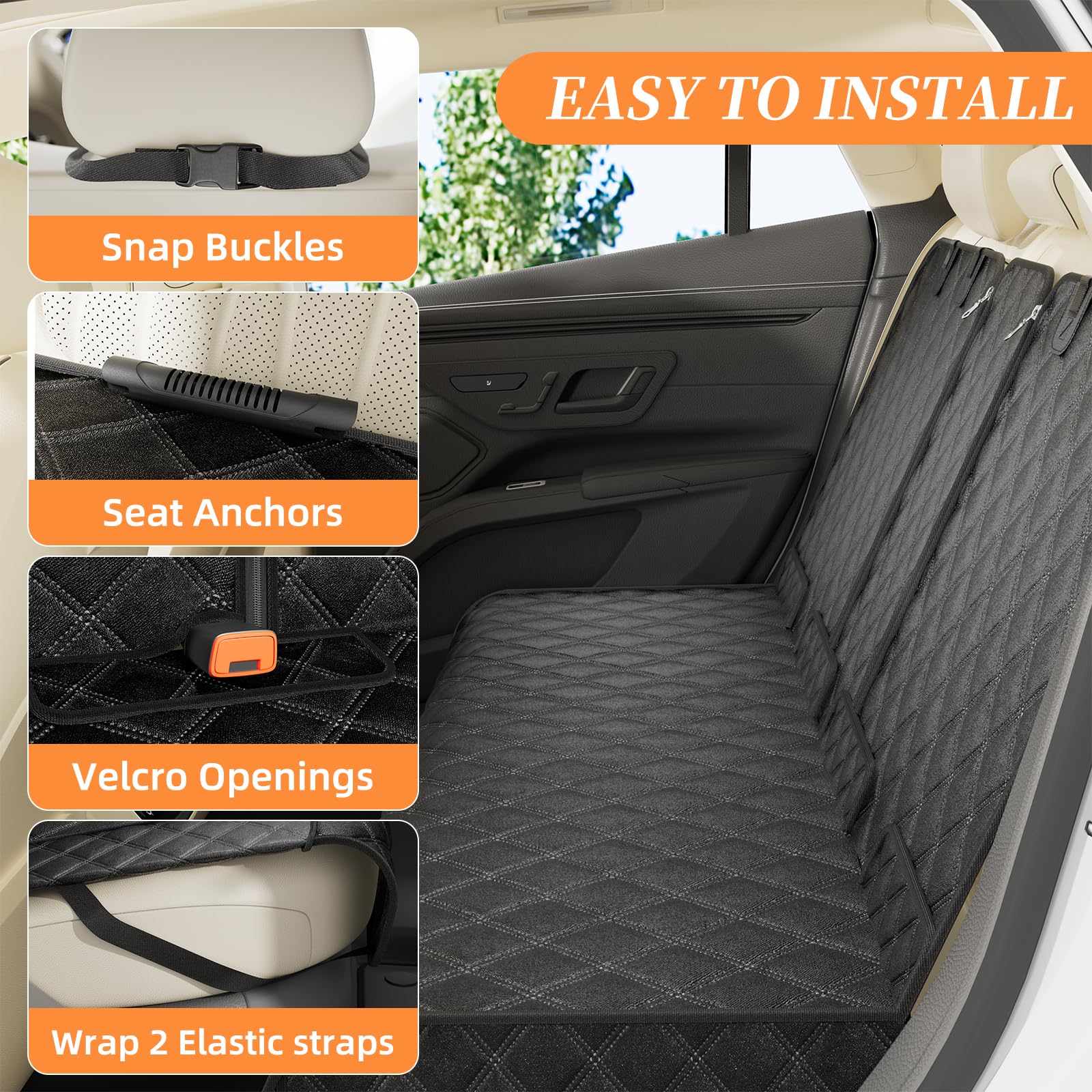 Simple Trending dog seat cover with pet safety belts enables multi-point restraint.