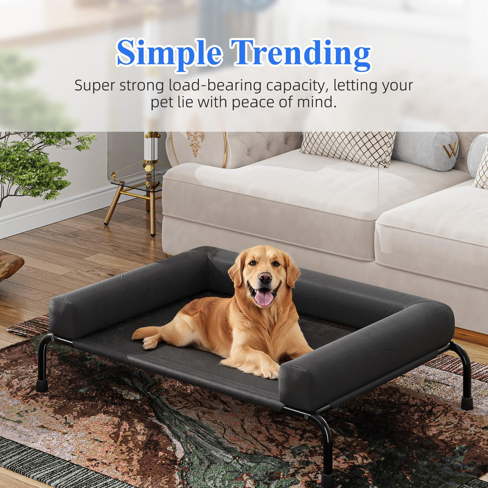 Three sided bolsters offer neck support and cozy edges for big dogs.