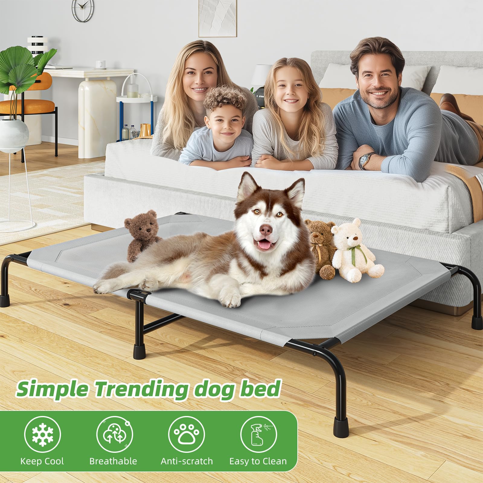 Simple Trending XL dog cot designed for outdoor use with weather-ready waterproof durability.