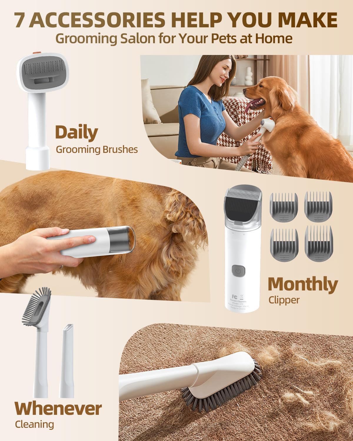 Simple Way six-attachment kit adapts to coats for versatile grooming.