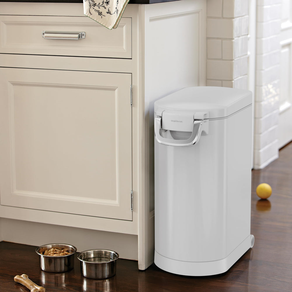 simplehuman white kitchen storage shown as a versatile bulk item solution