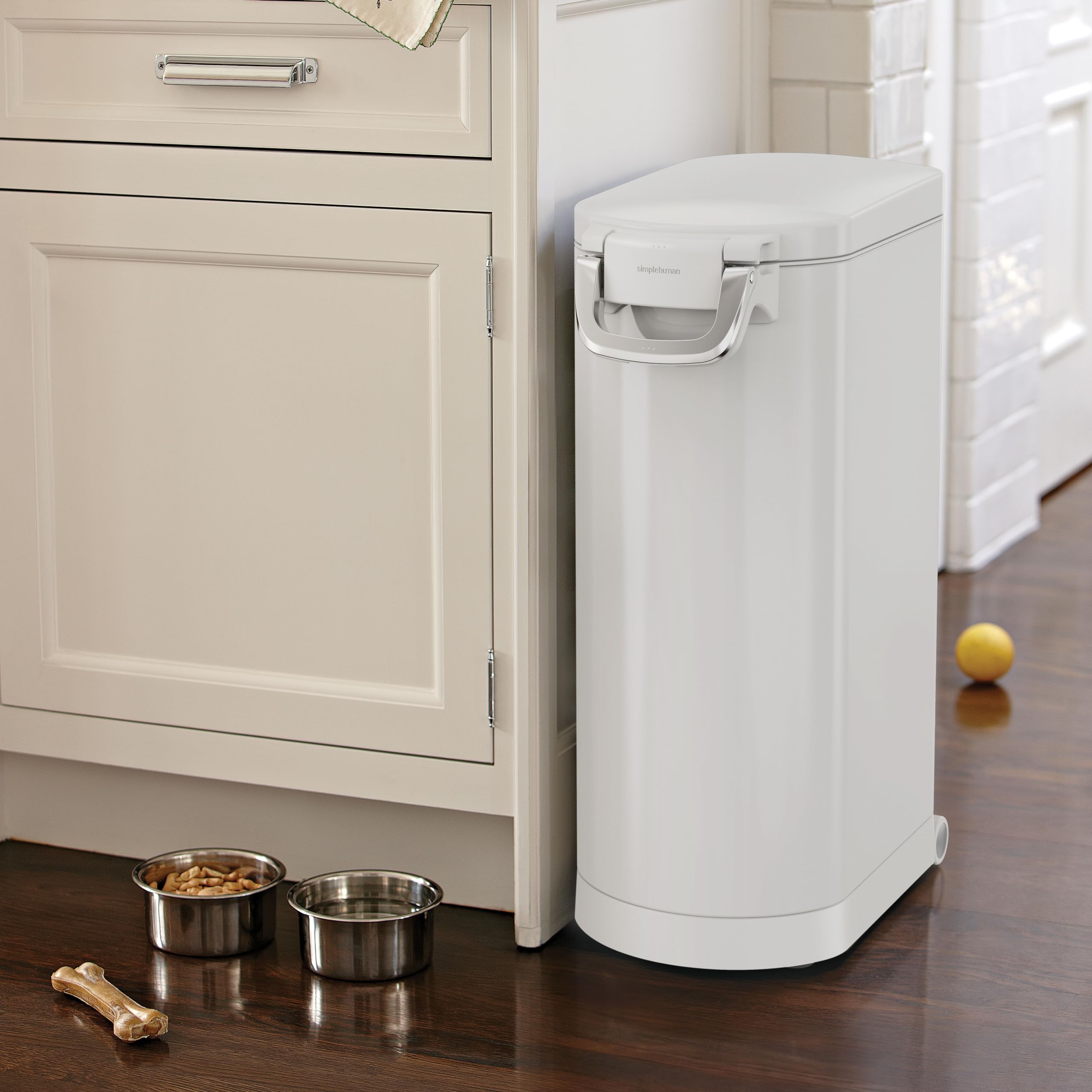 simplehuman large-capacity container holds up to 32 pounds of dry pet food