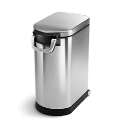 simplehuman 30-liter brushed steel pet food storage can with airtight seal in kitchen