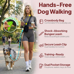 SimplePaws built-in poop bag dispenser close-up shows bags ready for quick cleanups.