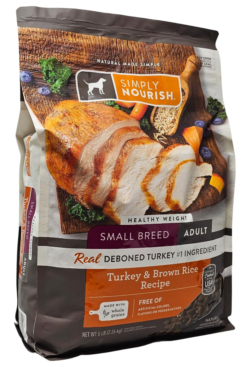 SIMPLY NOURISH kibble close-up highlighting turkey first ingredient and texture