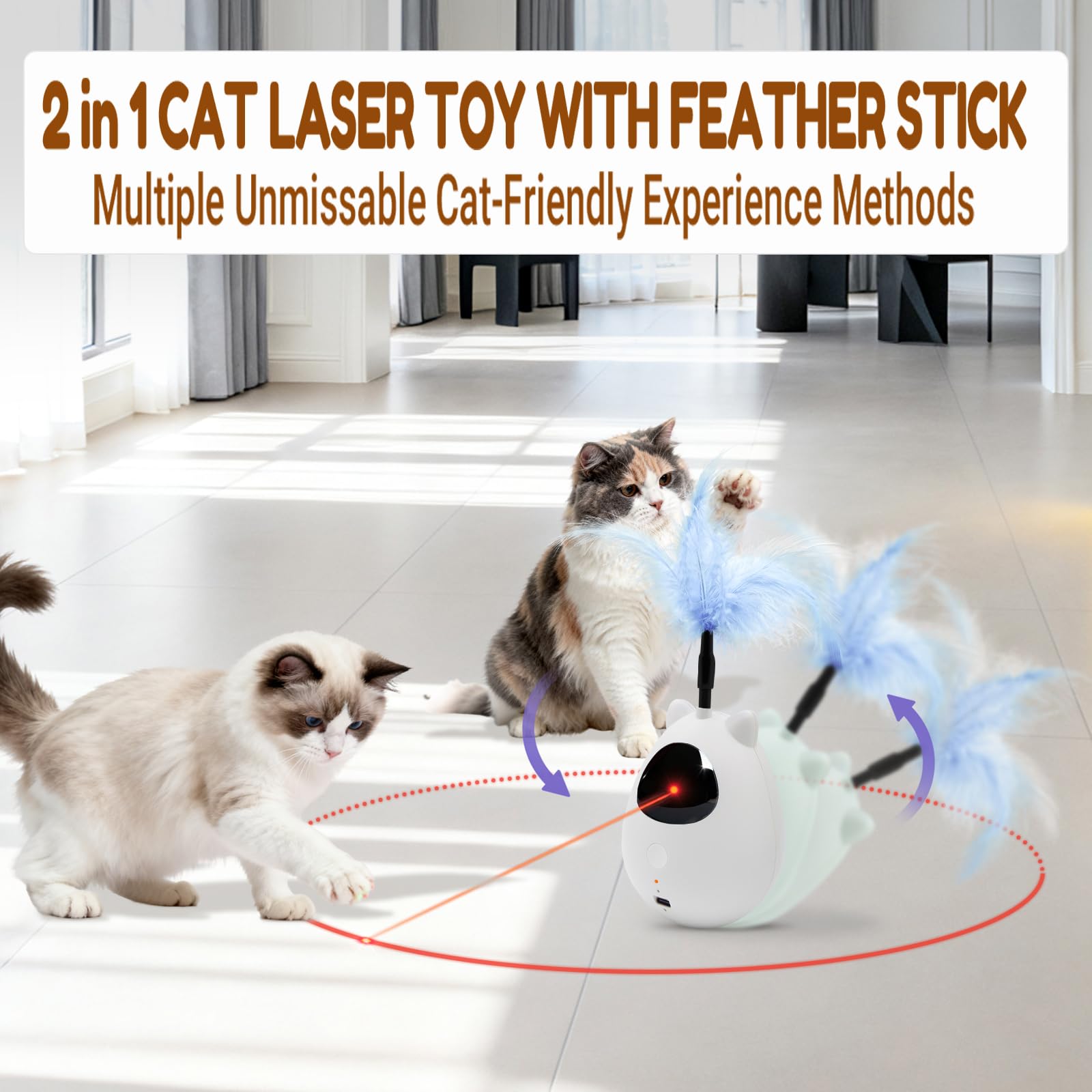 Simxihong cat toy feather wobble base encourages chasing with realistic movement.