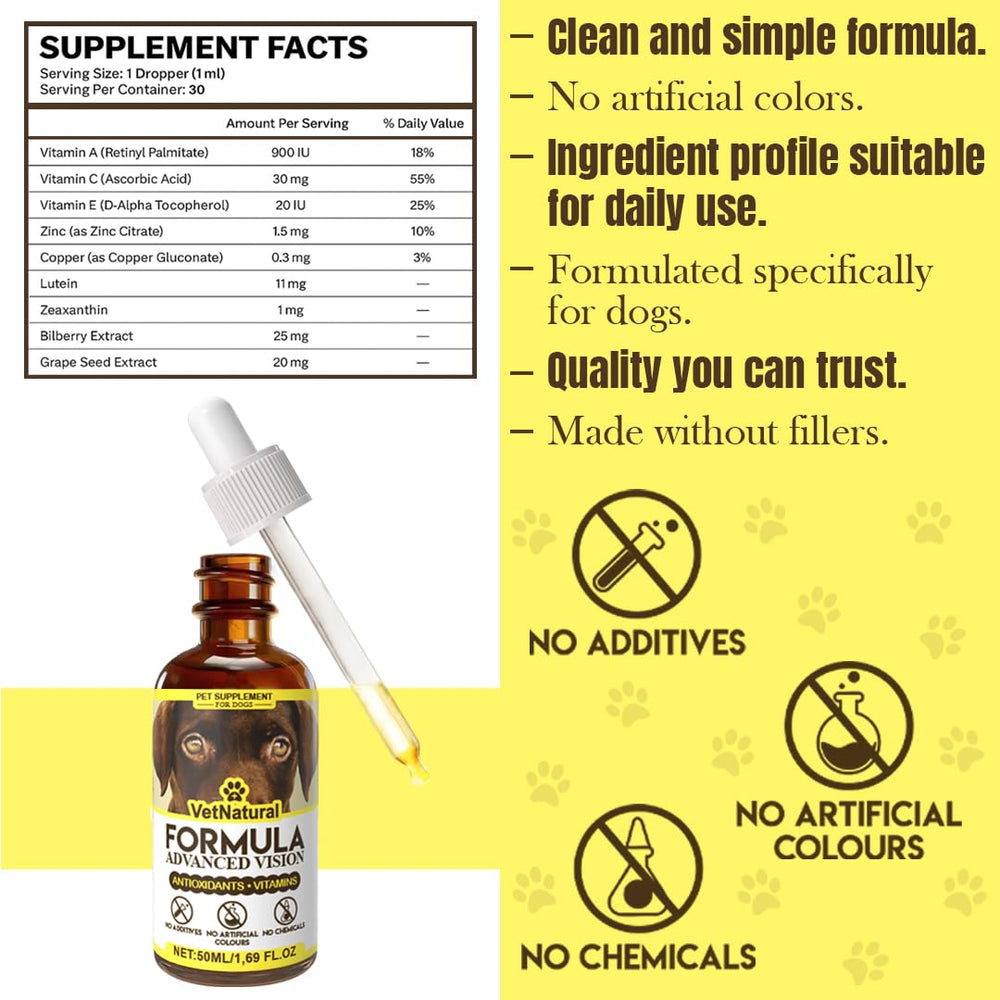 Aura Pets 50ml bottle provides extended daily eye health support.