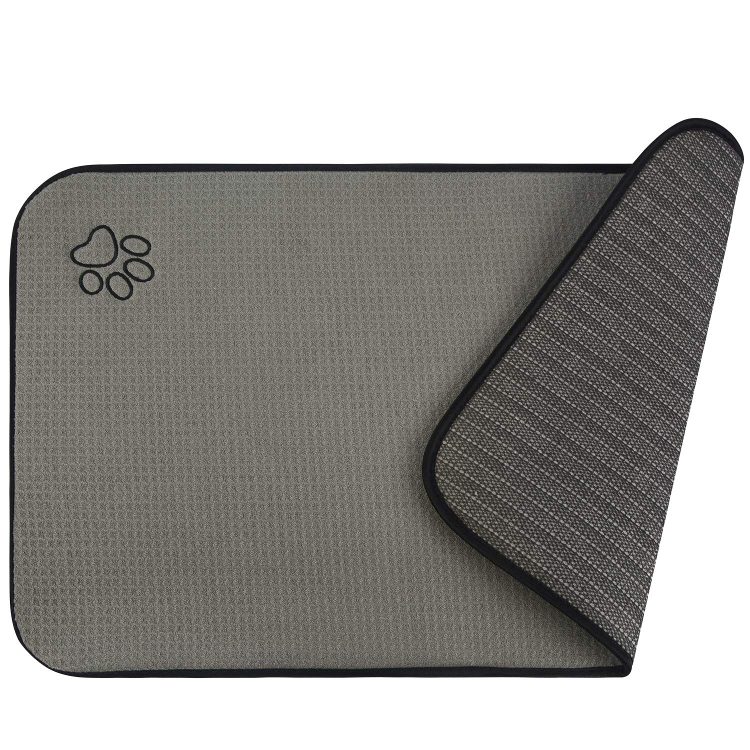 SINLAND microfiber extra-large pet food mat grey protects floors