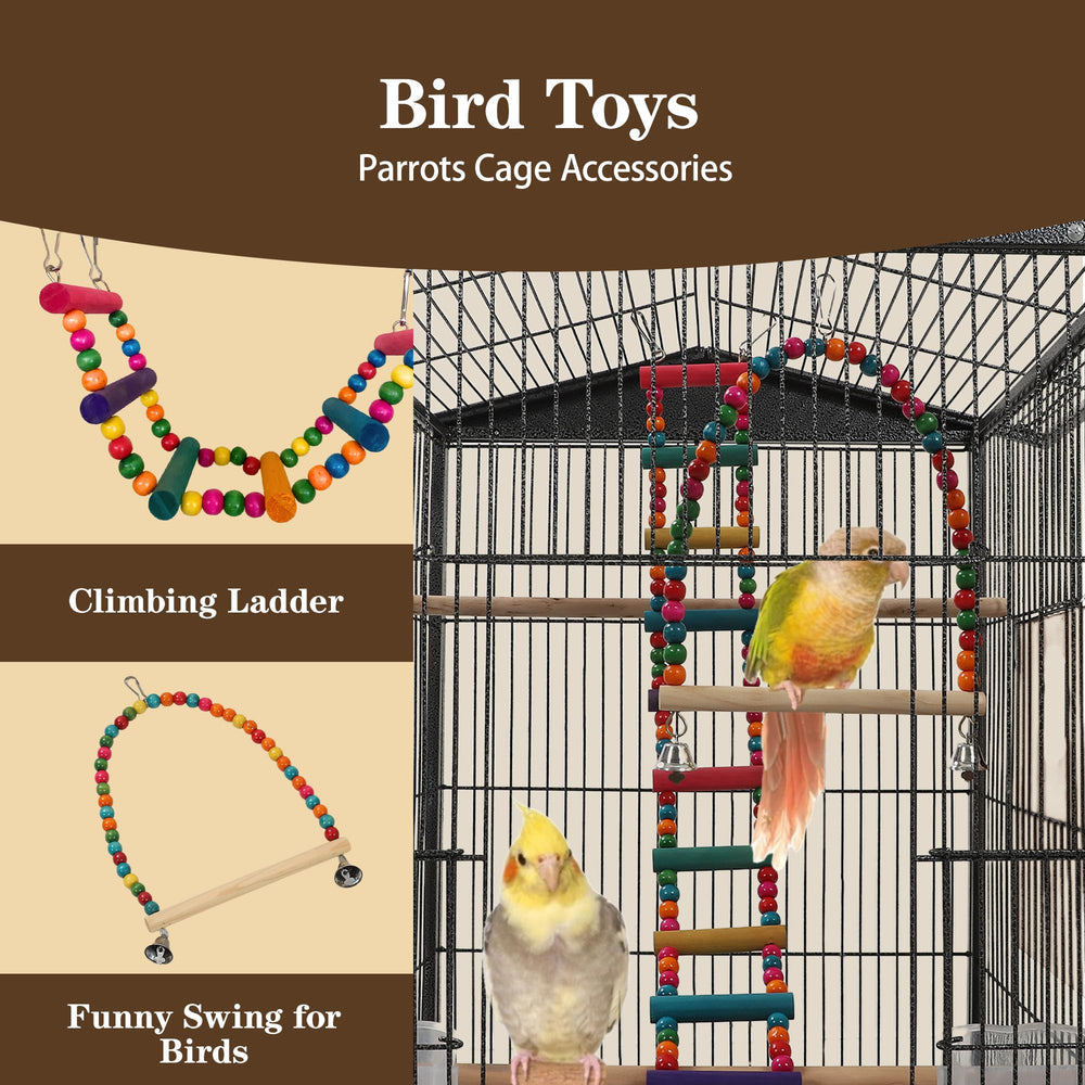 Sinopet bird cage perches and ladder show versatile enrichment options.