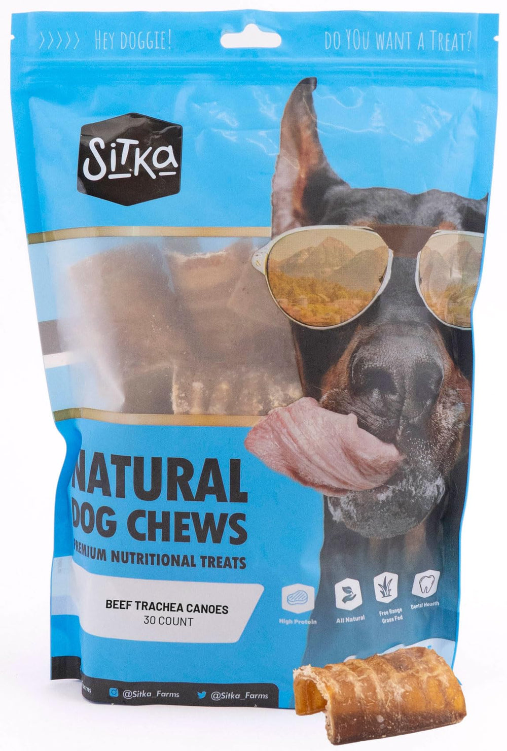 Sitka Beef Trachea Canoes 3-Inch Split Chew, long-lasting dental-friendly treat for dogs.
