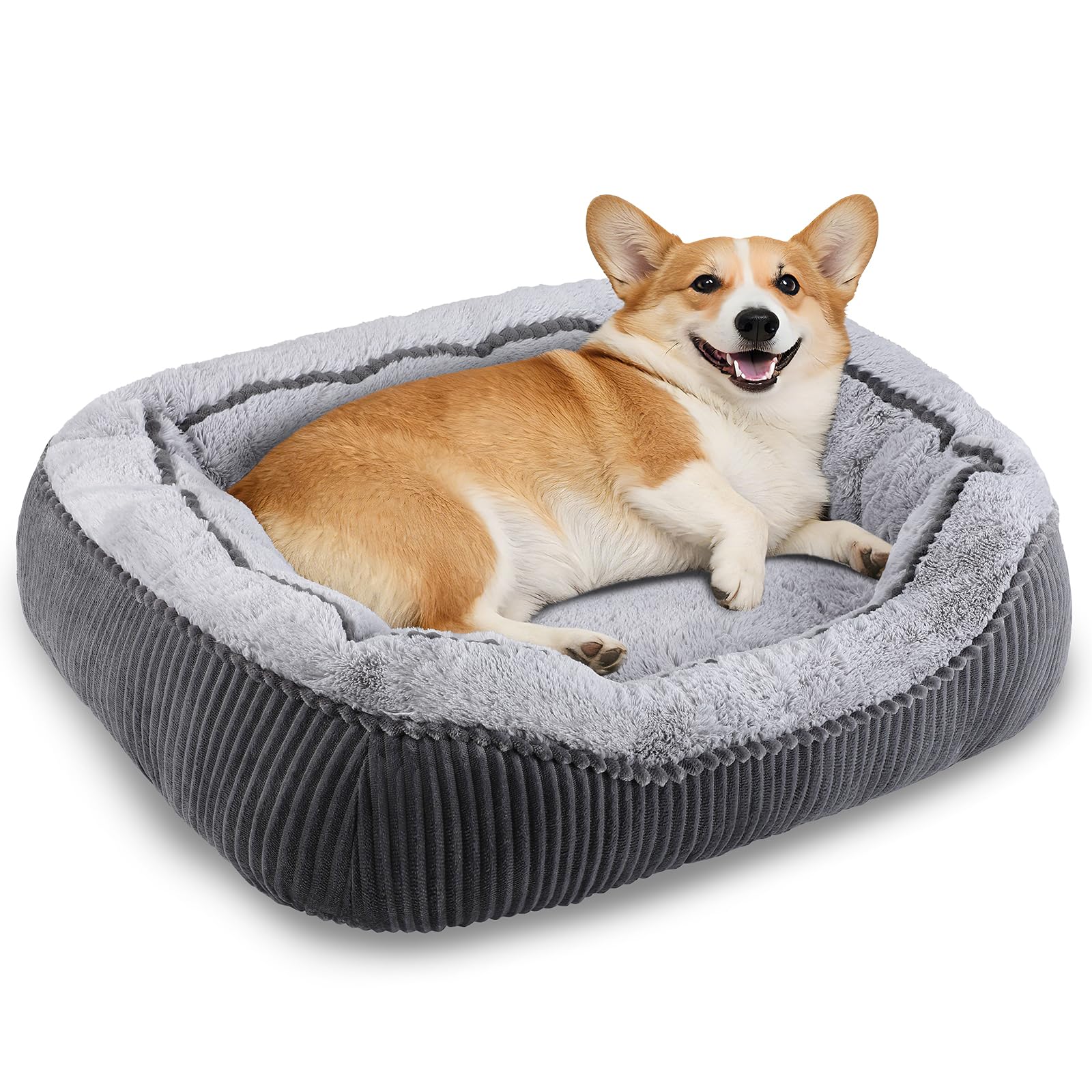 SIWA MARY medium dog bed top view in gray flannel for cozy sleeping
