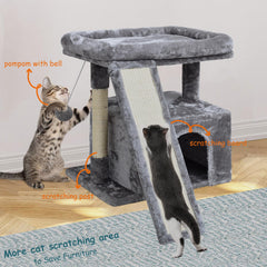 Siyipurr cat tower with scratching board offers a cozy perch and nap spot.