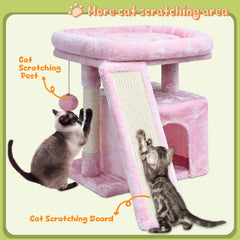 SIYIPURR cat tree condo bed with house provides a cozy nap space.