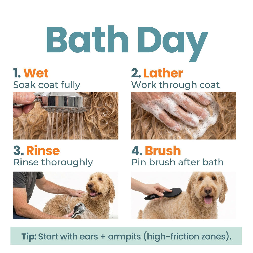 Skip the Groomer curly-coat care rinse for gentle cleansing of curls.