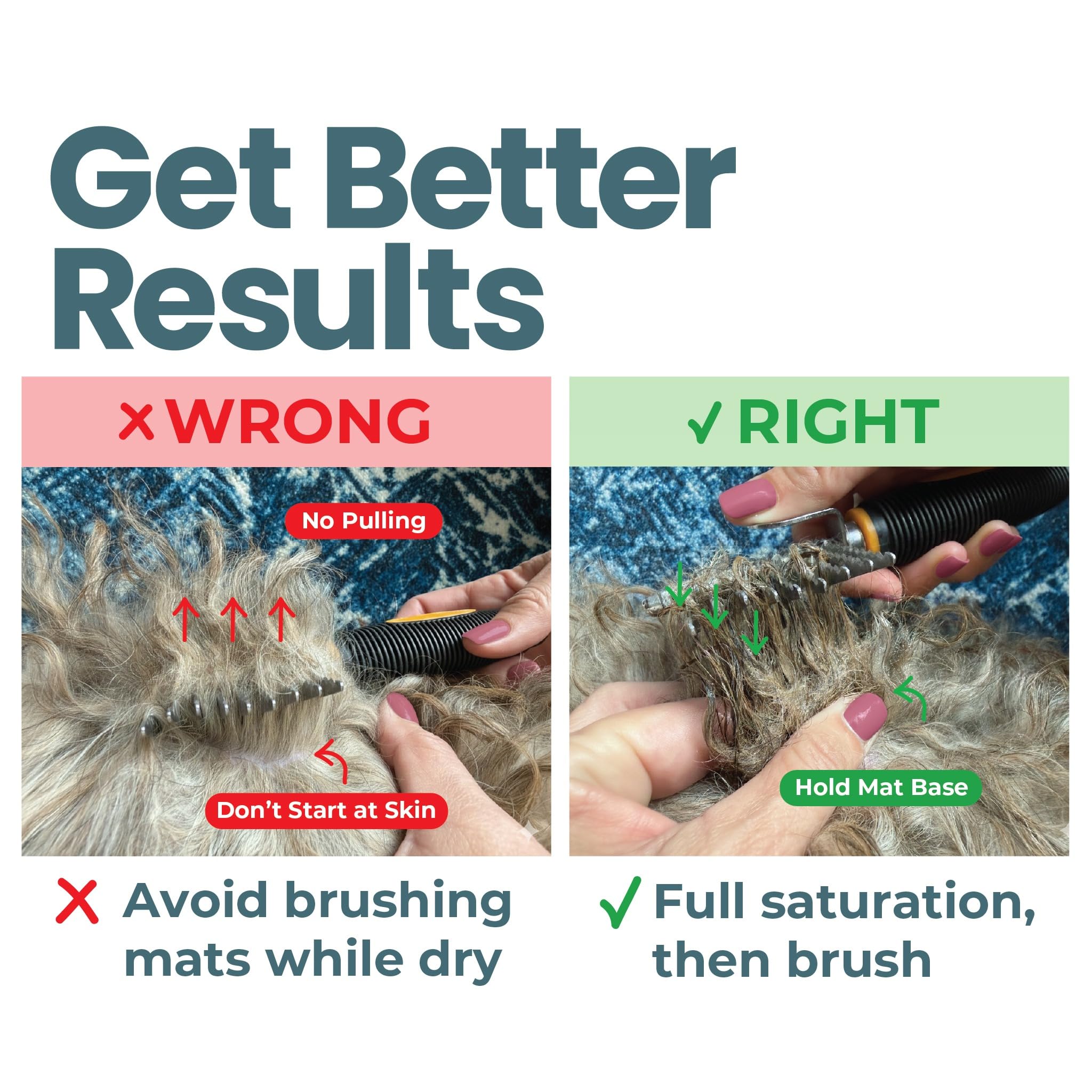 Skip the Groomer Emergency Dematter cream application softens mats for easier brushing