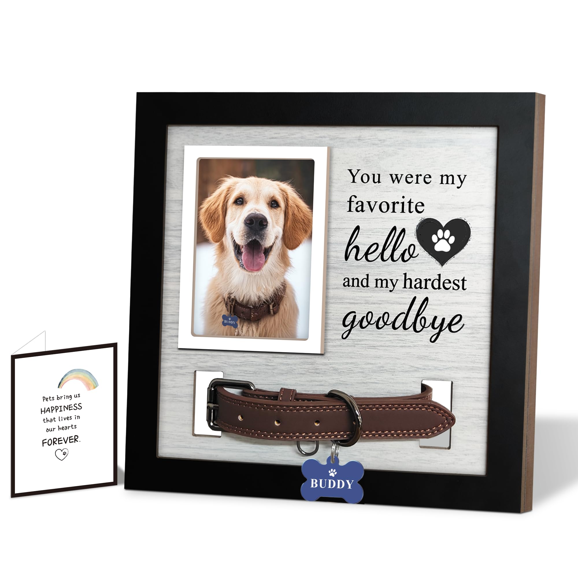 Skittypurr dog loss frame collar display secures a keepsake collar alongside cherished memories.