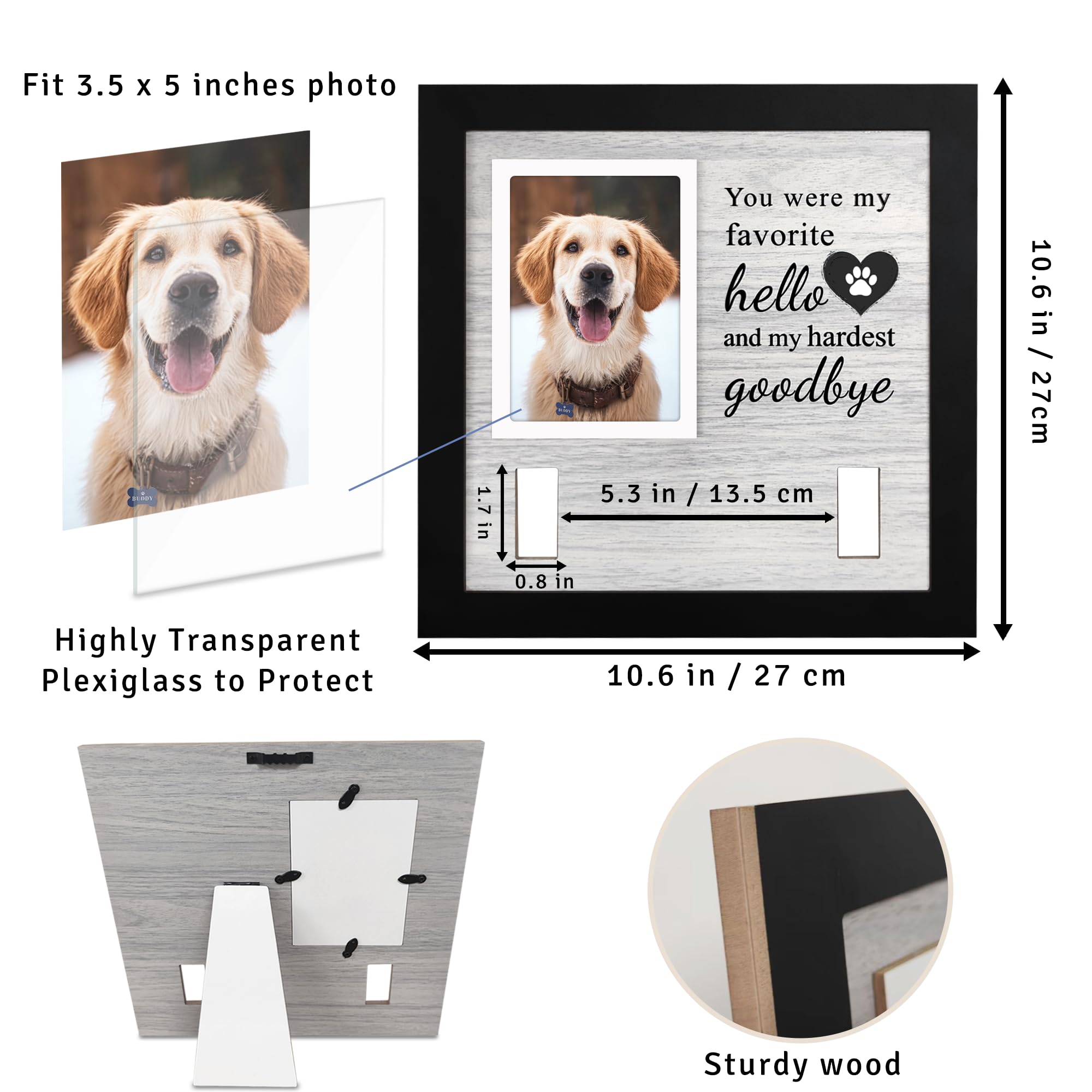 Skittypurr wooden memorial frame white finish brightens decor while honoring a pet.