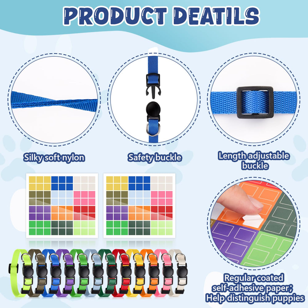 SKLENICE matching color-id stickers speed up puppy identification alongside the collars.