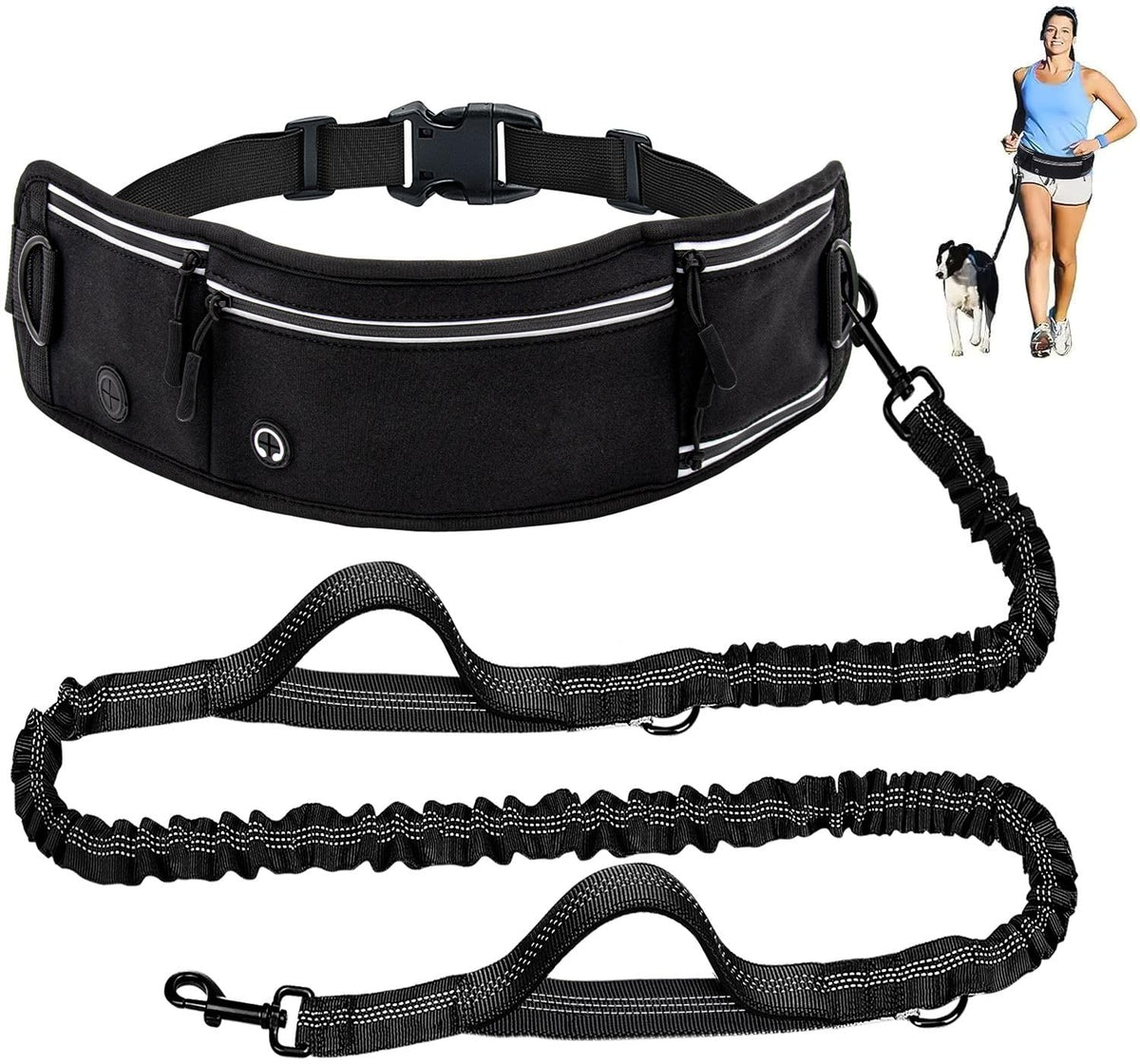 Skmeditec hands-free leash with waist bag setup for easy control.