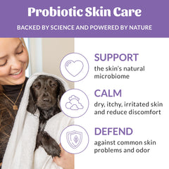 Skout's Honor avocado oil dog conditioner label close-up emphasizes nourishing omega-three ingredients.