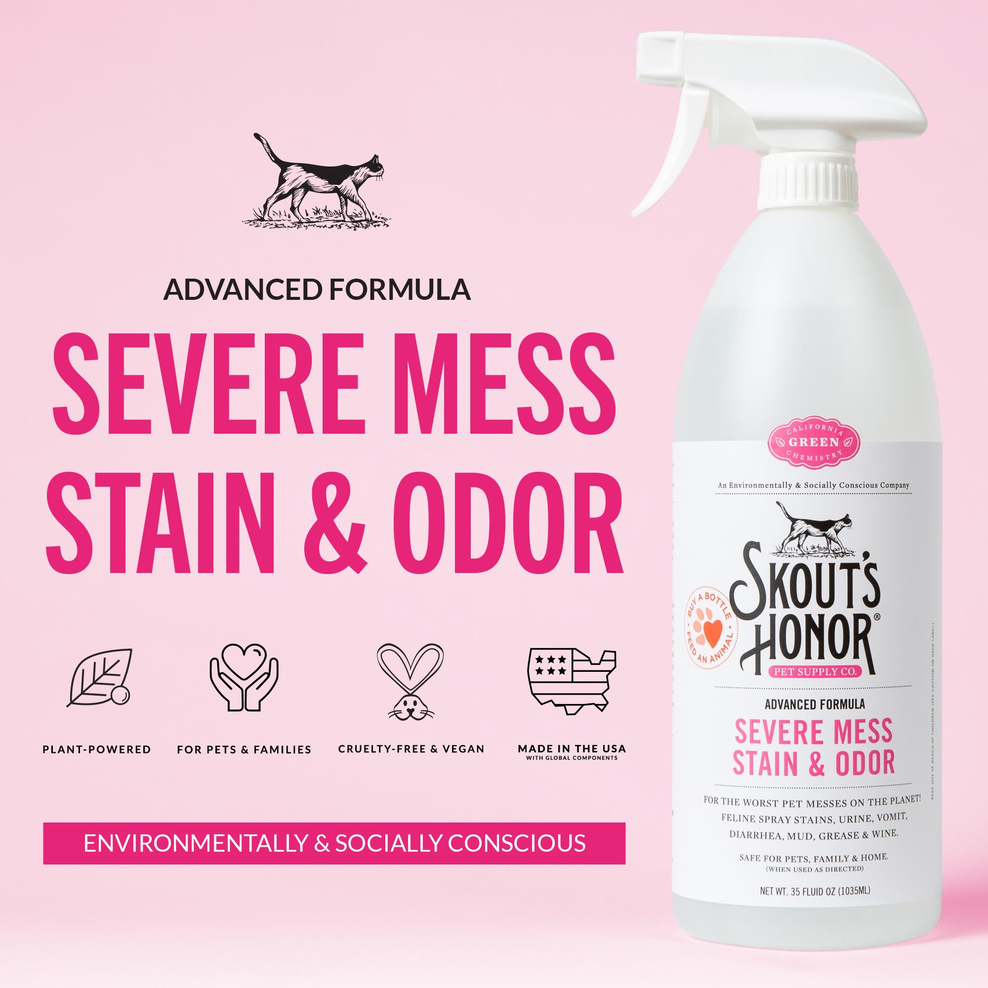 Product label highlights eco-friendly, cruelty-free formulation suitable for pets and families.