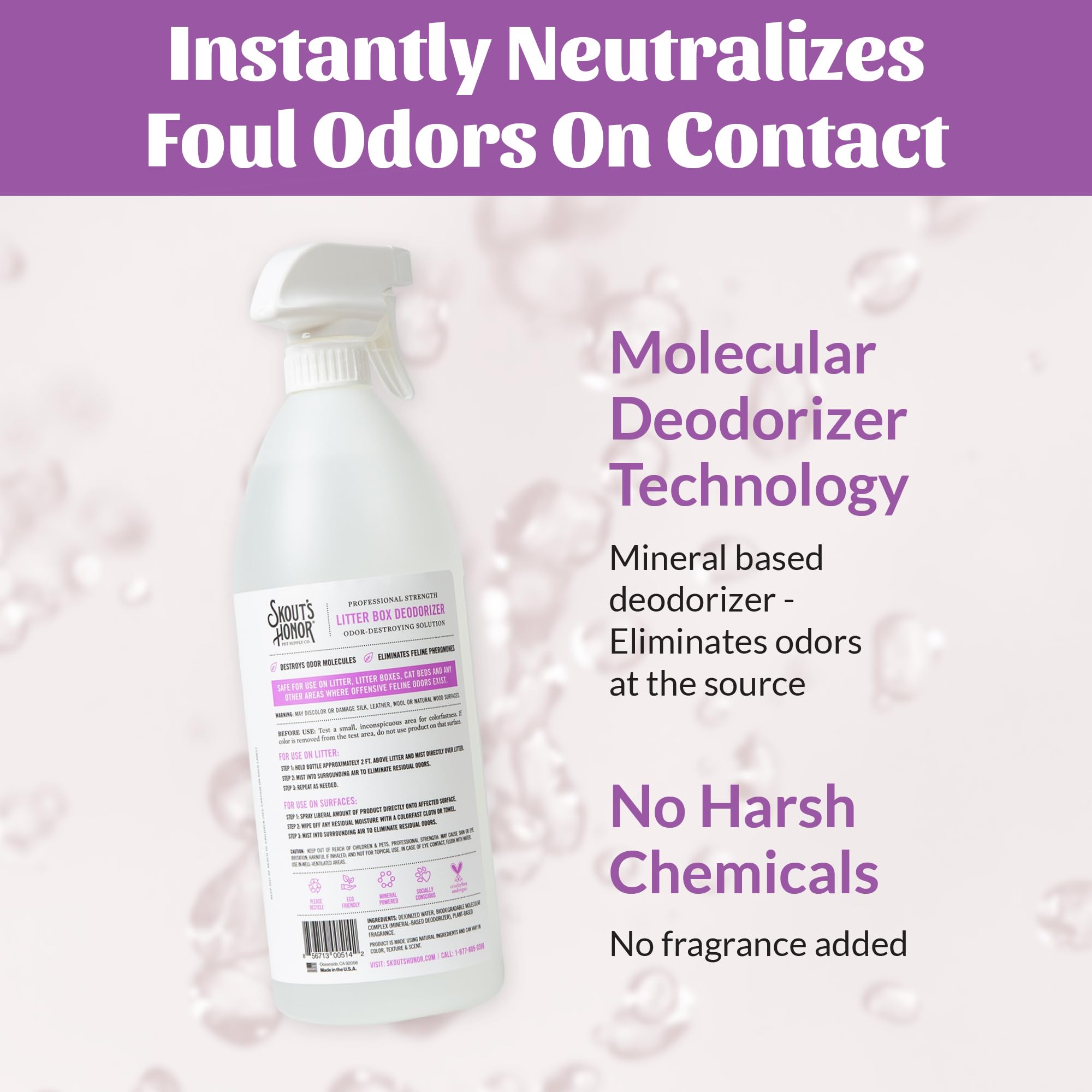 Product label with Paw Pledge highlights charitable impact alongside deodorizing action