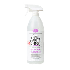 Skout's Honor cat litter deodorizer spray bottle front label for odor control