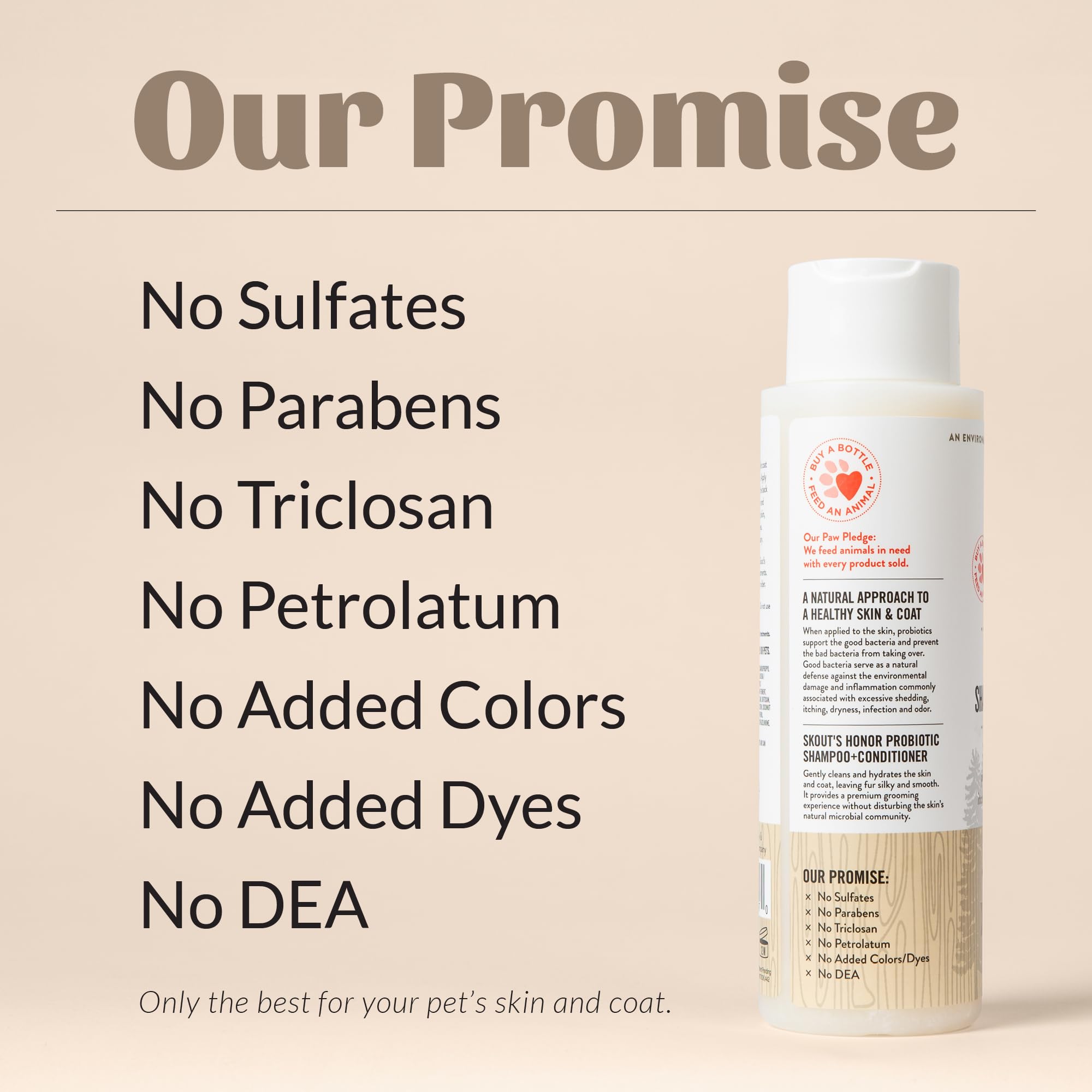 Skout’s Honor deodorizing dog shampoo action helps odors fade between baths