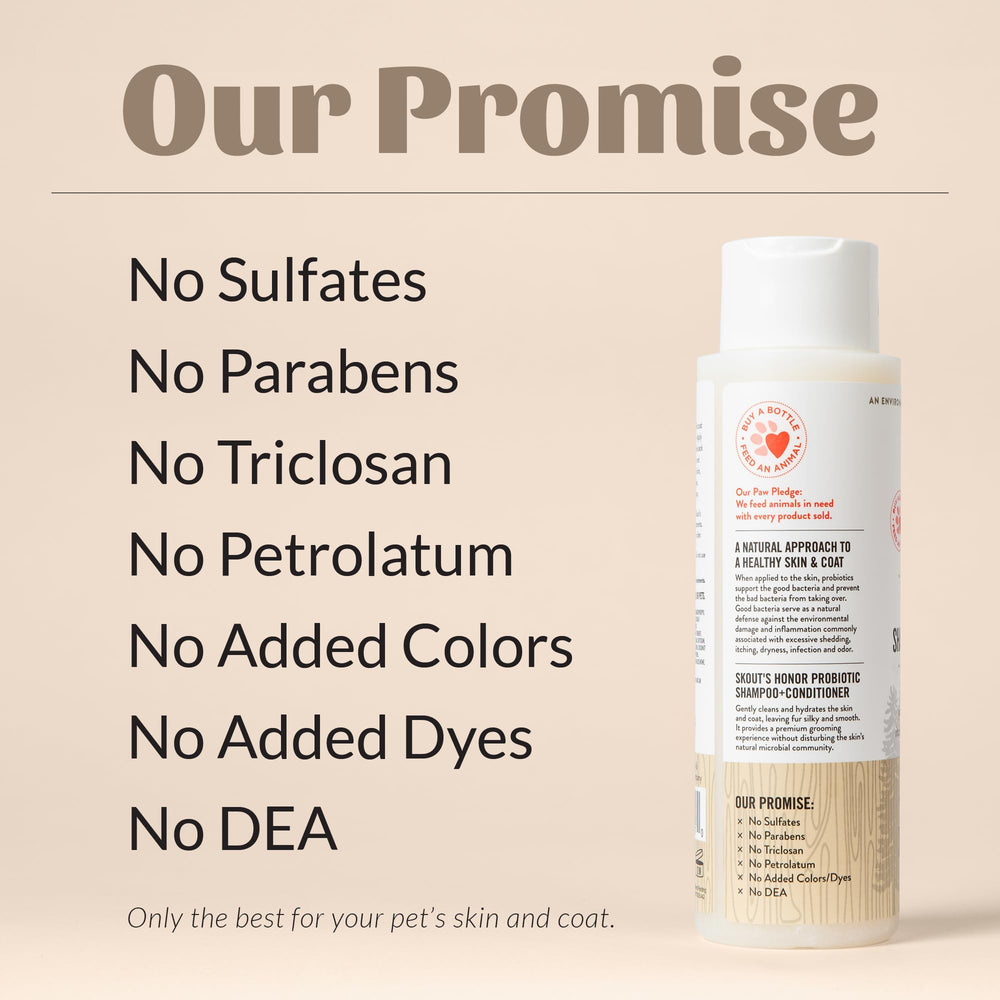 Skout’s Honor deodorizing dog shampoo action helps odors fade between baths