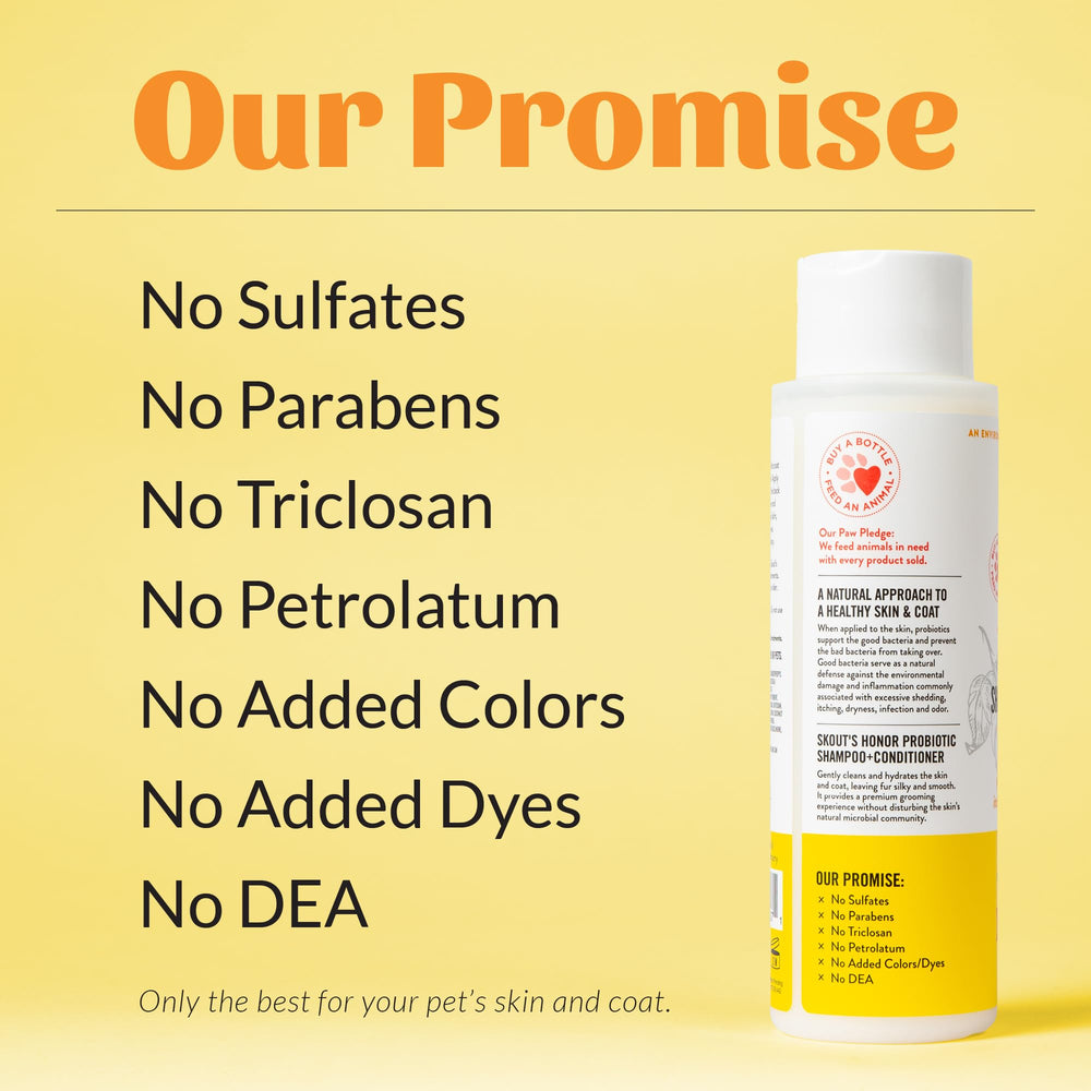 Skout's Honor dog shampoo sensitive-skin ingredients on display.