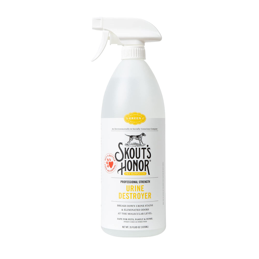 Skout's Honor dog urine destroyer bottle—professional-strength formula for carpet cleaning.