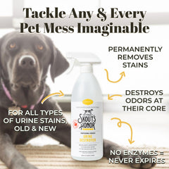 Skout's Honor dog urine destroyer works on carpet—eliminates stains with plant-powered cleaning.