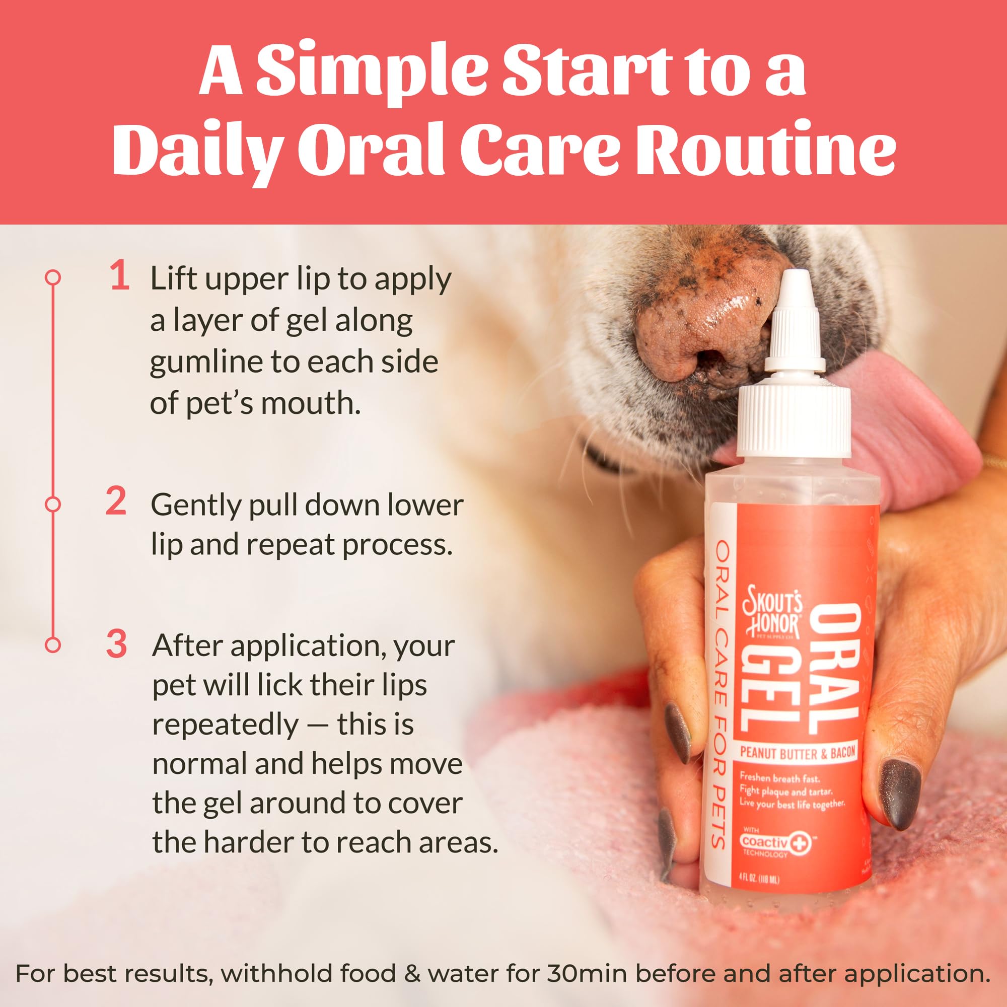 No-brushing-needed SKOUT'S HONOR Oral Gel shown on shelf-friendly bottle