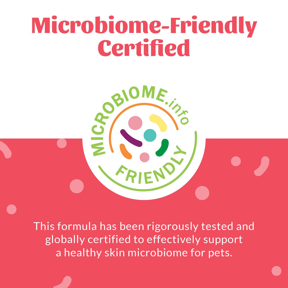 Skout's Honor microbiome-friendly certification – trusted label on dog wash packaging.