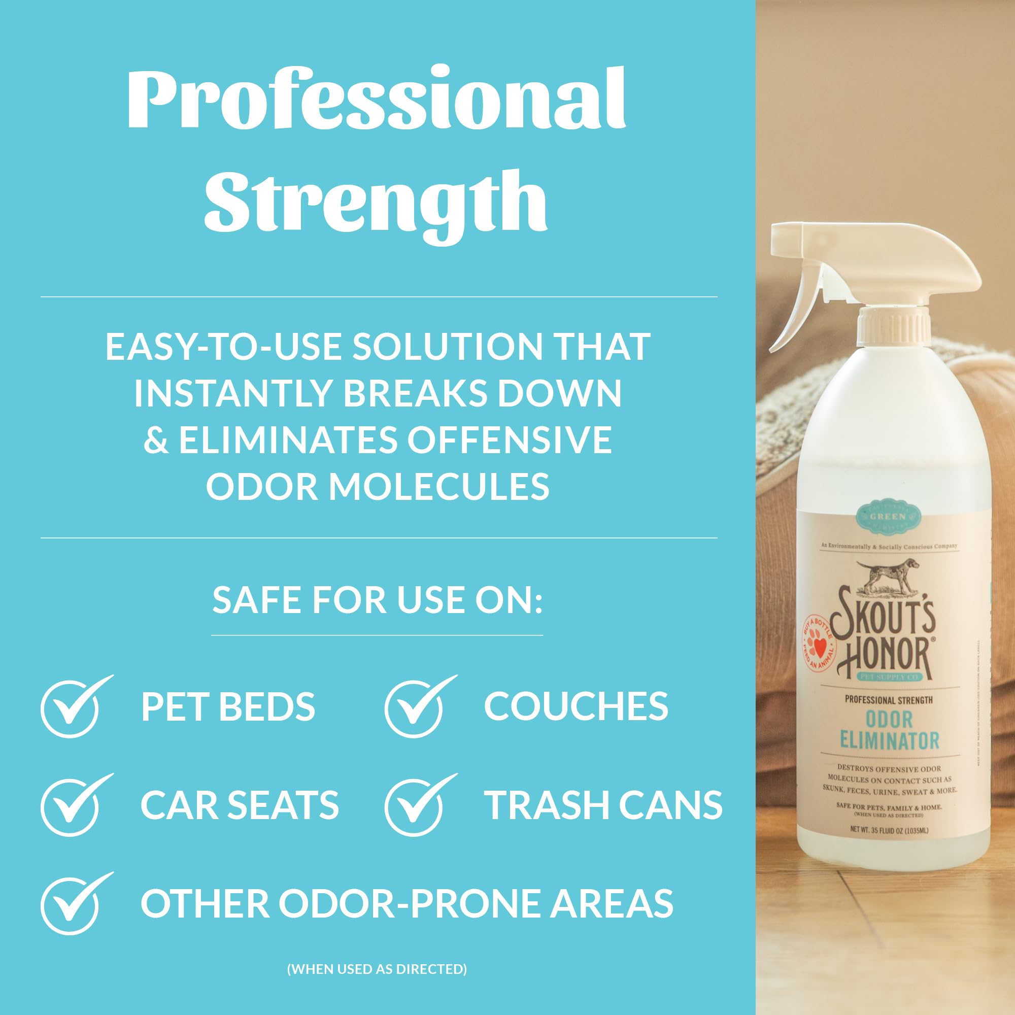 Skout's Honor Odor Eliminator on couches eliminates stubborn household smells.