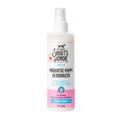 Skout's Honor probiotic deodorizer spray bottle closeup for gentle daily refresh