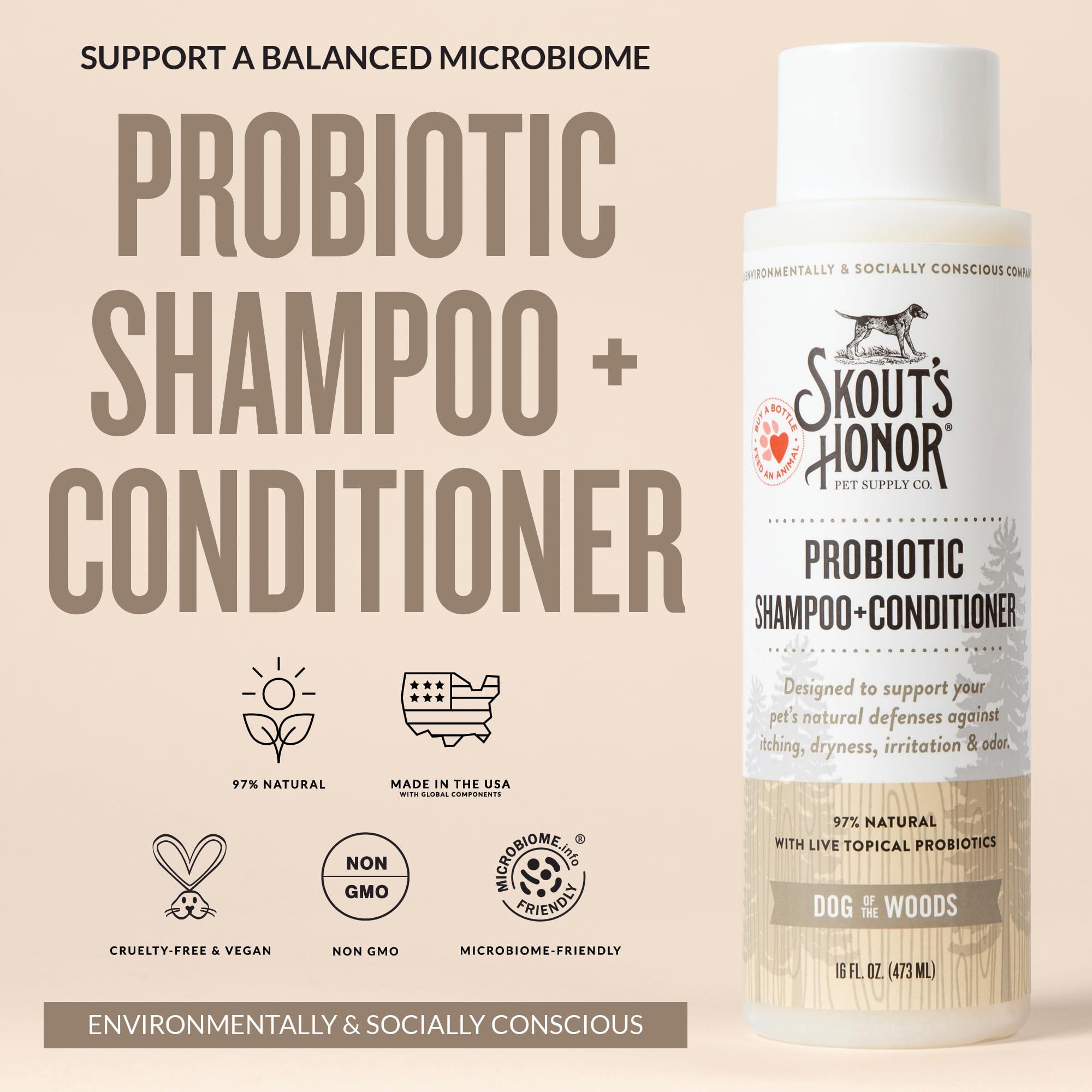 Skout’s Honor probiotic dog conditioner avocado oil bottle for hydration and ease of brushing
