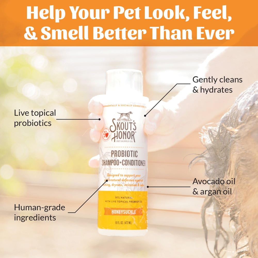 Skout's Honor probiotic dog conditioner coat nourished for shine.