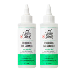 SKOUT'S HONOR probiotic dog ear cleaner bottle front promotes easy, hygienic ear care.